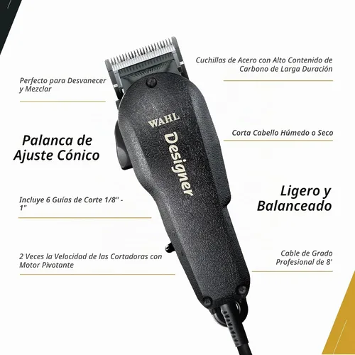 Vista 3 de Wahl Professional Cortadora con cable de diseñador, modelo 08355-400 Motor electromagnético y palanca cónica ajustable para mezclar y decolorar