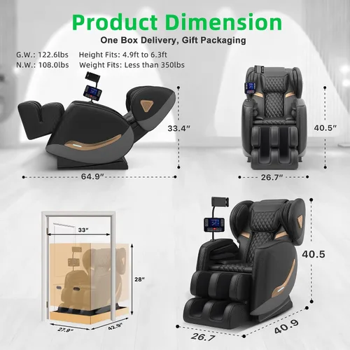 Vista 2 de Silla de masaje mejorada de cuerpo completo, silla de masaje reclinable de gravedad cero, 10 puntos de fijación, sillas de masaje Shiatsu 2026