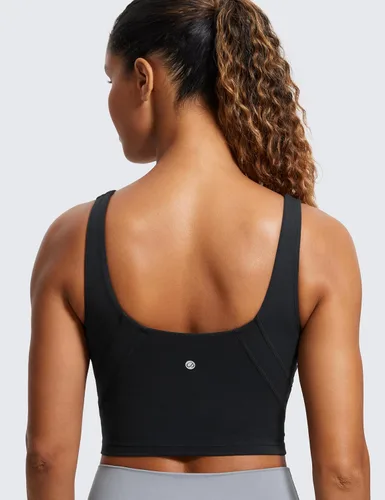 Vista 2 de CRZ YOGA - Sujetadores deportivos para mujer con cuello en V, acolchados, camiseta corta sin mangas, sin aros, para yoga