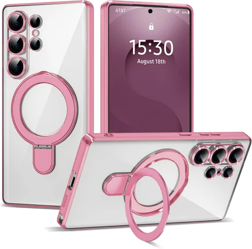 Vista 36 de Funda compatible con Samsung Galaxy S24 Plus con soporte de anillo magnético [compatible con Mag-Safe] protector de lente de cámara chapado Dorado
