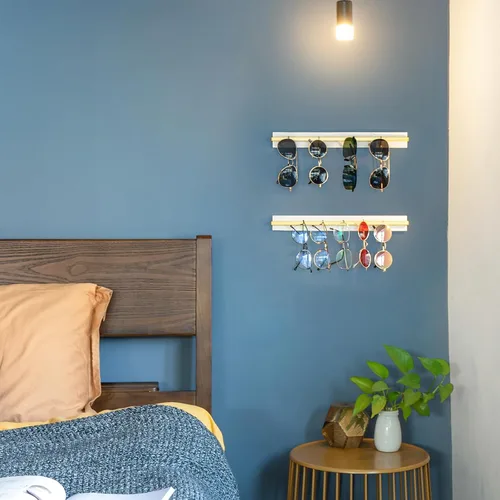 Vista 3 de Mkono Organizador de almacenamiento para lentes de sol montado en la pared, de madera, moderno, simple, soporte para anteojos, joyería, diadema