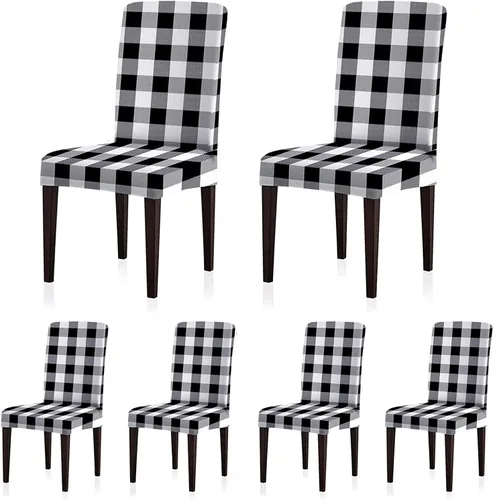 Vista 9 de SoulFeel Juego de 4 fundas para silla Parsons de lana cuadriculada, extraíbles y lavables, elásticas de elastano para comedor, restaurante, hotel