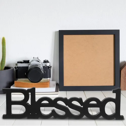 Vista 6 de Blulu Blessed - Letrero de madera con texto en inglés "Blessed", color negro 15 x 4 Inch Rustic Farmhouse Blessed Standing Decor for Thanksgiving