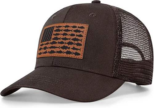 Vista 23 de Sombrero de camionero con bandera de pez estadounidense, regalos de pesca para hombres, sombrero de pesca Snapback perfecto para pesca y uso diario