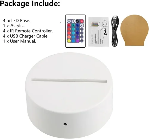 Vista 6 de Paquete de 4 bases de luz LED nocturna 3D, base LED de gran tamaño para acrílico, base de luz LED de 16 colores con control remoto y cable USB