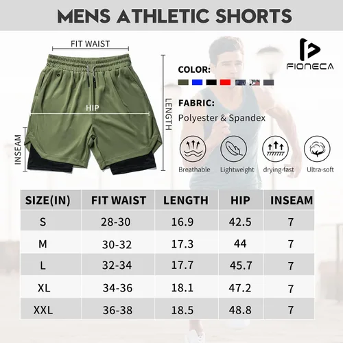 Vista 7 de Pantalones cortos 2 en 1 para hombre, 2 unidades, pantalones cortos de gimnasio para correr para hombre de 7 pulgadas, pantalones cortos