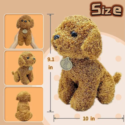 Vista 5 de Peluche de perro de peluche marrón, 10 pulgadas, lindos peluches de cachorro para niñas y niños, muñeca de peluche suave, juguetes de peluche