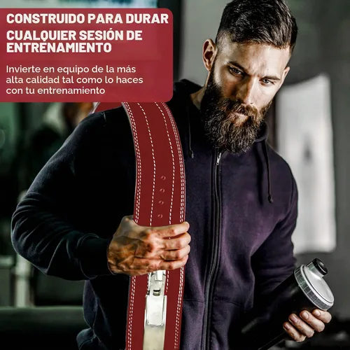 Vista 7 de Cinturón para levantamiento de peso con hebilla palanca, 0.4 pulgadas de FlexzFitness, Rojo