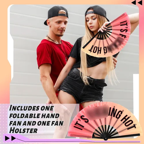 Vista 2 de Ventilador de mano plegable grande de 13 pulgadas con funda para hombres y mujeres, para Edm Music Rave Festival Line Dancing Party