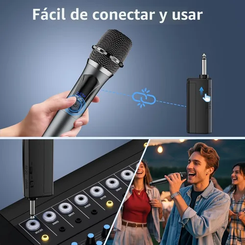 Vista 6 de Micrófono inalámbrico, sistema profesional de micrófono dinámico inalámbrico de mano dual con receptor recargable, juego de micrófono de karaoke