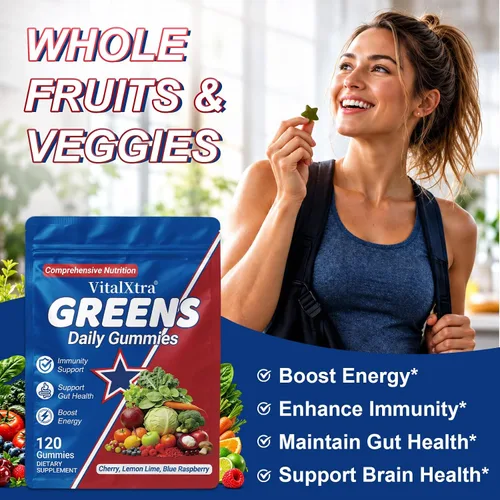 Vista 4 de Adult Daily Gummies, Greens Daily Gummies, Natural Mixed Flavor, 120 Ct