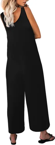 Vista 5 de Nfsion Overol casual de verano para mujer, sin mangas, cuello redondo, pantalones largos, con bolsillos