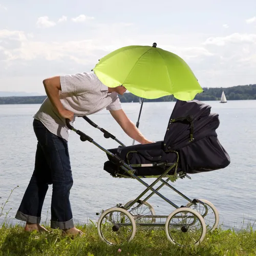 Vista 7 de Garneck Paraguas para cochecito con abrazadera ajustable, protección UV para cochecito de bebé, cochecito de bebé, parasol verde con clip