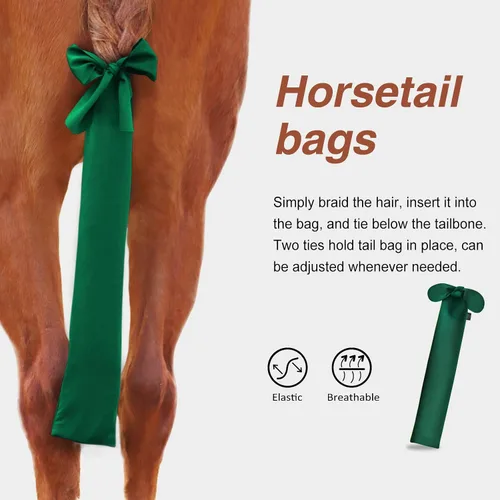 Vista 4 de Bolsa elástica para cola de caballo de Harrison Howard: Protector transpirable para la cola del caballo, diseño para deslizar, protege la cola
