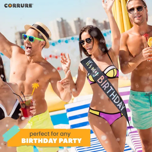 Vista 7 de CORRURE Banda con purpurina «It's My Birthday» con lámina multicolor – Banda de feliz cumpleaños con purpurina negra para mujeres – Suministros