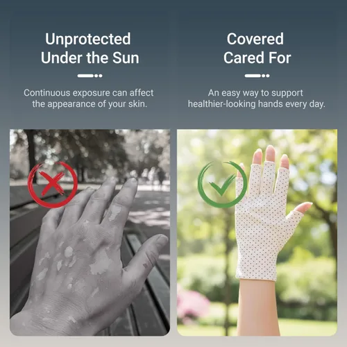 Vista 3 de Guantes de protección solar para mujer, sin dedos, guantes de conducción de algodón ligero UV Polka Dots