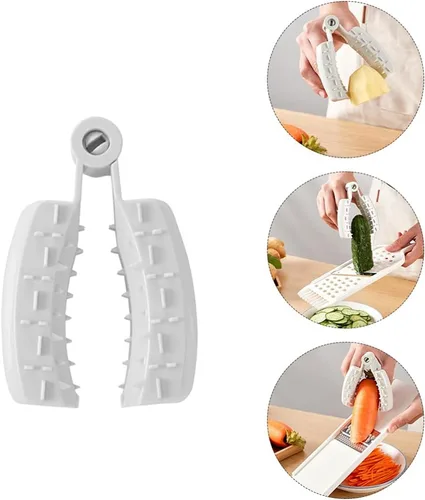 Vista 7 de Hemoton Rallador de verduras, 2 piezas, soporte multiusos para cortar frutas y verduras, guía de clip de seguridad, protector de dedos anticorte