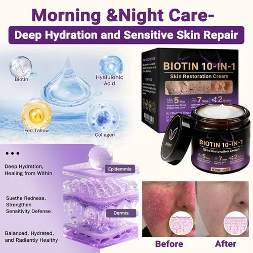 Vista 3 de Biotin - Crema de restauración de piel 10 en 1, suero de elevación de colágeno natural, crema profesional de tratamiento de la piel para eliminar