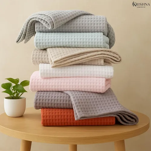 Vista 6 de KRISHNA Manta de cama con tejido de gofre para todas las estaciones, 100% algodón Tencel, suave y transpirable, perfecta para capas, tamaño Marfil