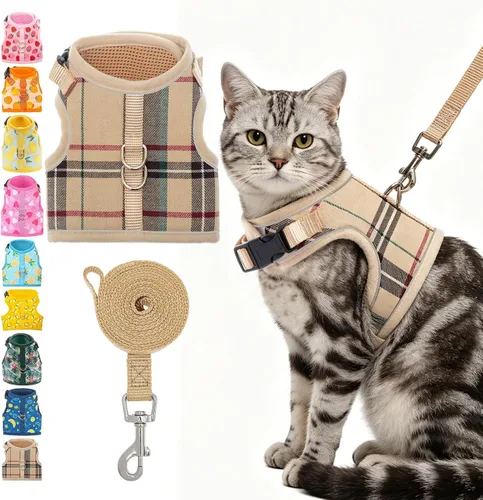 Vista 19 de BINGPET Arnés para gatos con correa y collar para caminar, a prueba de escapes, con correa de 59 pulgadas, arnés de chaleco suave ajustable