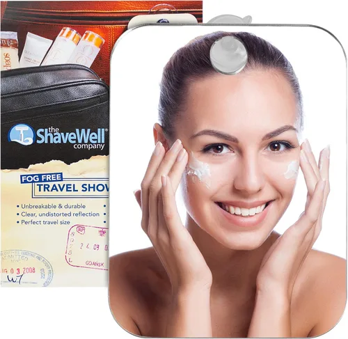 Vista 3 de Shave Well - Espejo de ducha con gancho adhesivo antivaho y espejo de ducha de succión de pared de viaje para hombres y mujeres, portátil, de mano