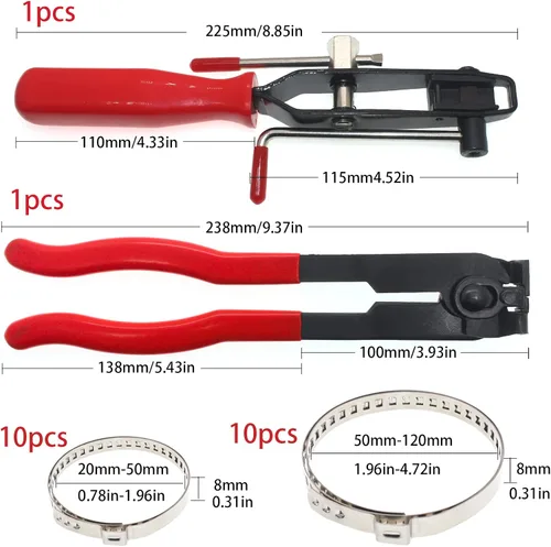 Vista 8 de Kit de 22 Piezas de Alicates Universales para Abrazaderas de Fuelle de Junta CV con Alicates para Banda de Fuelle CV, 20 Bandas de Crimpado, Oreja