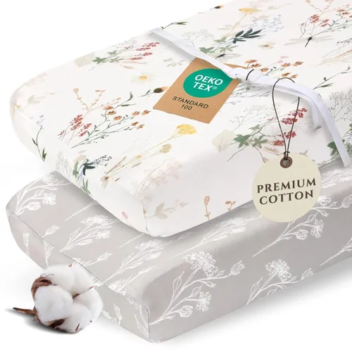 Vista 12 de Pobi - Funda para cambiador de bebé para niñas, algodón suave, paquete de 2 (flores)