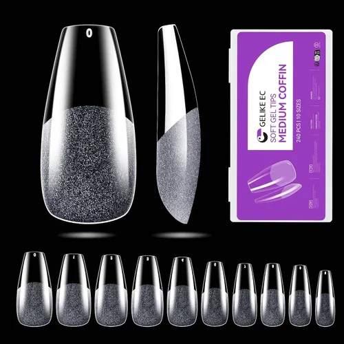 Vista 17 de Gelike ec Puntas de uñas extra cortas en forma de almendra: 120 piezas de puntas de gel suave para puntas de uñas de gel de cubierta completa