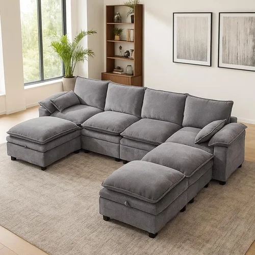 Vista 12 de Juego de sofá modular grande en forma de U – Sofá de nube de gran tamaño de 4 plazas para sala de estar, sofás grandes y cómodos de tela