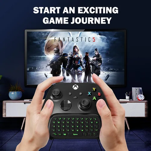 Vista 9 de Moko Teclado de chat con retroiluminación verde para control Xbox One Xbox Series XS receptor de 24G teclado inalámbrico con auricularesconector