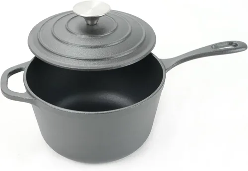 Vista 3 de HAWOK Mini cacerola de hierro fundido de 2 cuartos de galón, 7 pulgadas con tapa, pre-sazonada