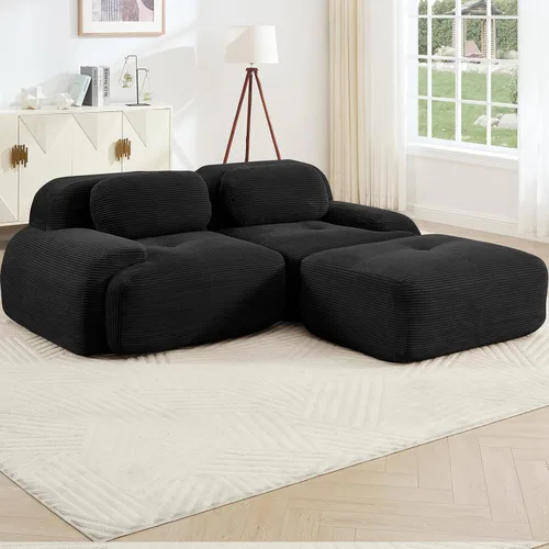 Vista 11 de Juego de sofás seccionales sin hueso de 117 pulgadas para sala de estar, modular en forma de L y sofá de 3 plazas con asiento profundo, almohadas