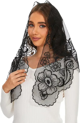 Vista 3 de Encaje Mantilla Capilla Católica Velo Cubierta de Cabeza para Misa Latina