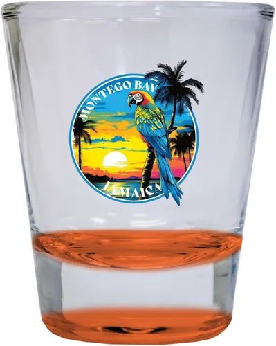 Vista 4 de Montego Bay Jamaica Design A Souvenir - Vaso de chupito redondo de 1.5 onzas, color azul, paquete de 2