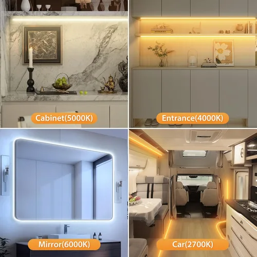 Vista 8 de Paquete de 3 Tiras de Luces LED de 6.6 Pies Alimentadas por Batería, Tira de Luz LED Blanca Cálida y Blanca Fría Alimentada por Batería, Luz