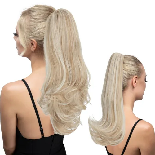 Vista 26 de Extensión de cola de caballo con clip, de 18 pulgadas, extensiones de cabello para mujer, cola de caballo larga y recta, cola de caballo rizada