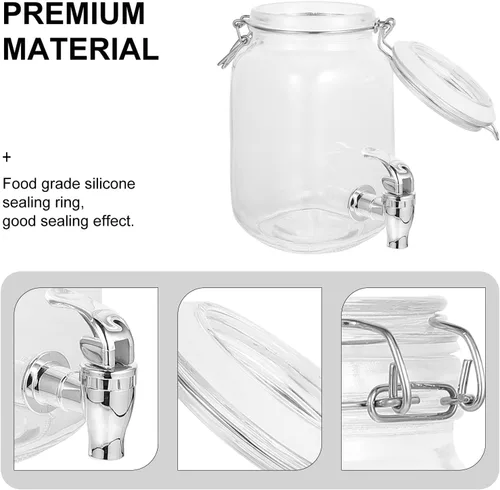 Vista 7 de Dispensador de bebidas de 1 litro para fiestas, dispensador de bebidas de vidrio, con espita y mango, abrazadera de bloqueo de gatillo, dispensador