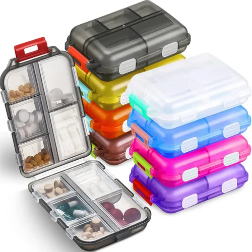 Vista 7 de Meekoo Organizador de pastillas de viaje, 8 unidades, portátil, con bolsillo, contenedor diario, contenedor pequeño, medicina, viajes, con 10 Blanco
