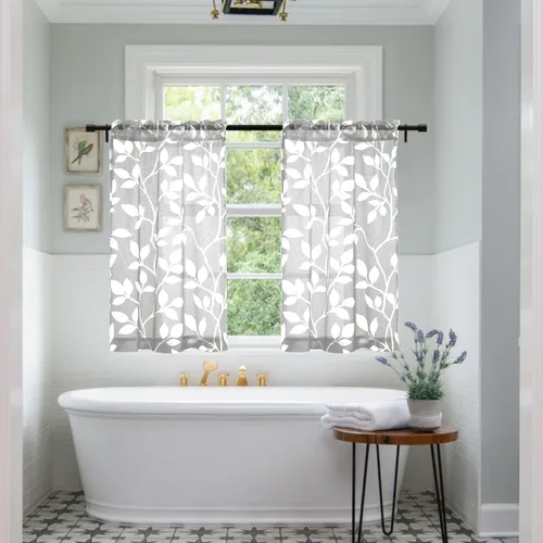 Vista 3 de XTMYI Cortinas pequeñas para ventana de sótano, mini cortinas cortas para ventanas, 24 pulgadas de largo, gris claro