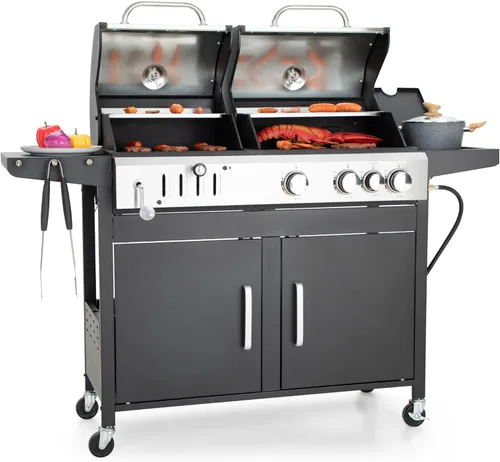 Vista 7 de Captiva Designs Parrilla de barbacoa de gas propano de 4 quemadores con quemador lateral y rejillas de hierro fundido esmaltado de porcelana, salida