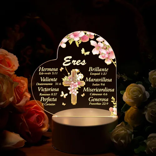 Vista 3 de Jetec - Luz nocturna de acrílico cristiana, regalo religioso inspirador para mujer, con base de lámpara de color cálido, luz nocturna LED, versículo