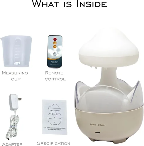 Vista 7 de Humidificador portátil de gota de lluvia, difusor de aceite esencial en forma de nube, capacidad de 230 ml, control remoto, con luz nocturna