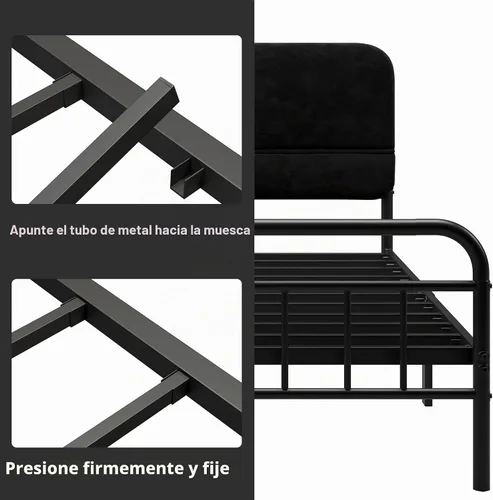 Vista 5 de Base de cama de metal de 14 pulgadas, marco de cama tamaño King con cabecera tapizada, base de colchón resistente y resistente, fácil montaje,
