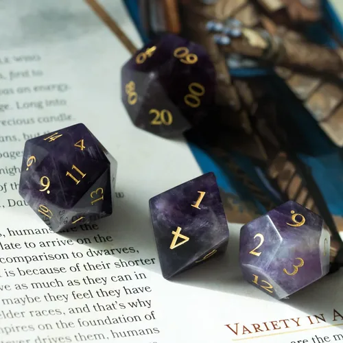 Vista 5 de UDIXI Juego de dados de piedras preciosas de amatista, dados DND de piedra de cristal D&D con estuche de regalo para juegos de rol y juegos de mesa