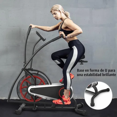 Vista 8 de Goplus Bicicleta de aire, bicicleta estática con ventilador de resistencia ilimitada, pantalla LCD transparente, soporte para tableta, asiento