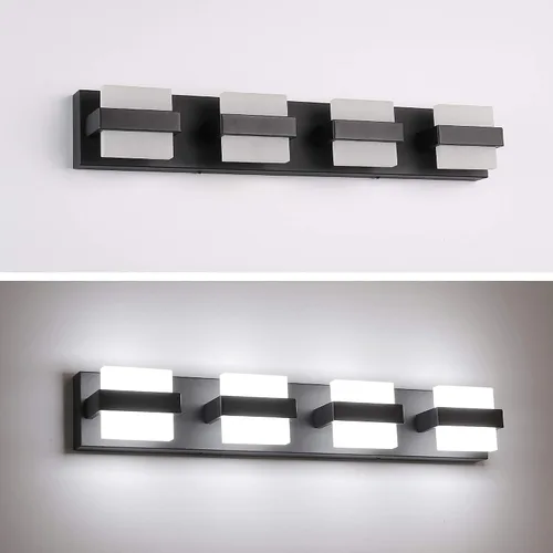 Vista 5 de SOLFART - 4 lámparas de iluminación de tocador modernas de color negro claro para baño, se ponen encima de un espejo contemporáneo, luces de pared