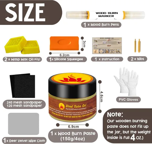 Vista 6 de 1DFAUL Kit de bolígrafo de pasta de quemado de madera, gel de combustión de madera de 4 onzas, kit de marcador de quemadura de madera de doble cara