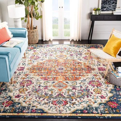 Vista 23 de SAFAVIEH Colección Madison MAD447B - Tapete bohemio con medallón antiguo y elegante, no desprende pelusa, para la sala, dormitorio, comedor
