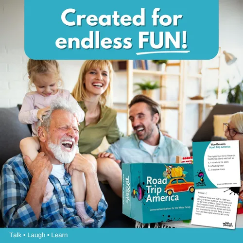 Vista 4 de ? WORD TEASERS Road Trip America - Juego de viaje por carretera y inicio de conversación - Juego de preguntas familiares sobre lugares para visitar
