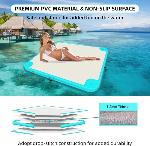 Vista 2 de Inflatable Floating Dock Platform Floating Island Raft Water Mat Swim Raft with None-Slip Surface for Pool Beach Ocean